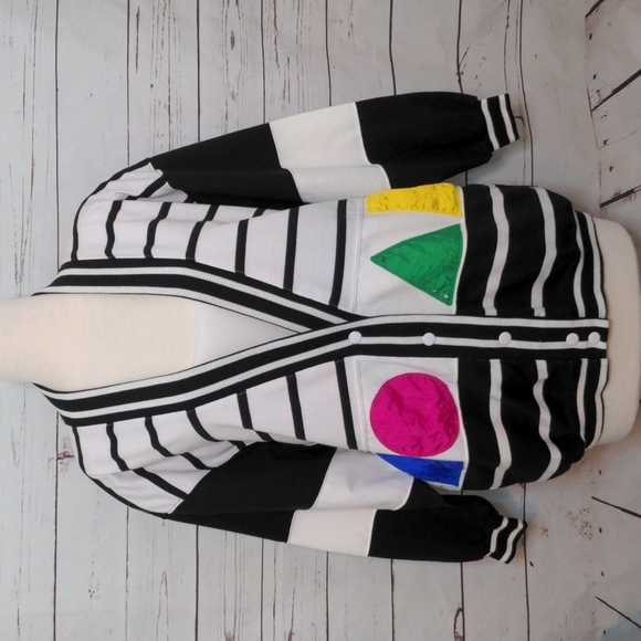 Women's C.A. Sport‎ Totally 80's Colorblock and Shapes Cardigan Sweater M… - Picture 1 of 16